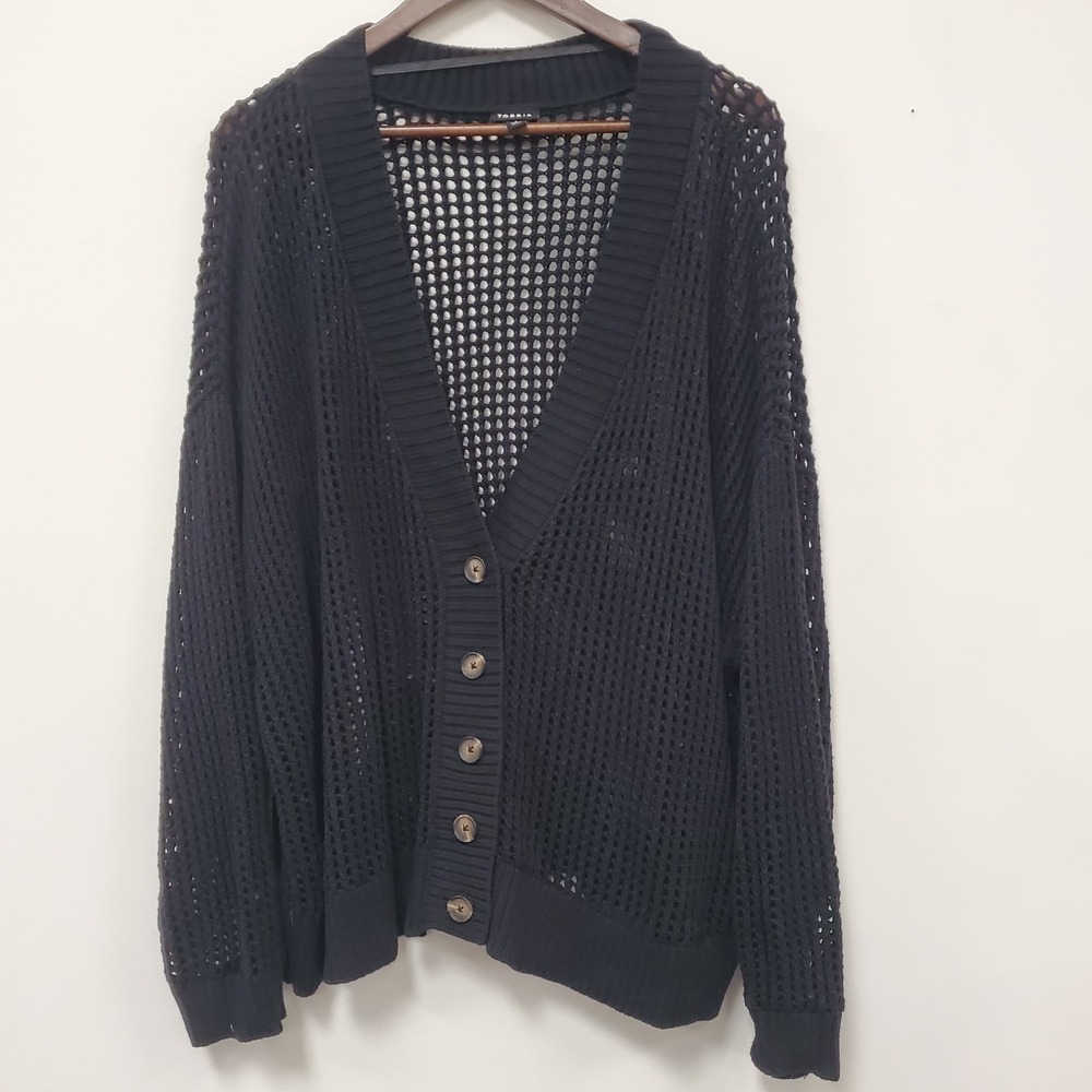 Torrid Womens Open Knit Button Front V Neck Cardigan Size 2X Black Witchy Goth